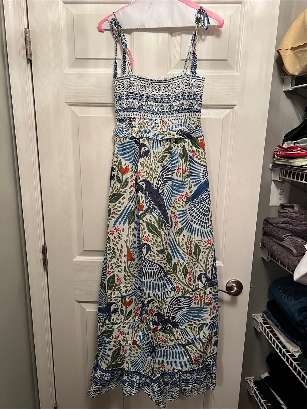 FARM Rio Blue Bird & Leaf Print Maxi Dress